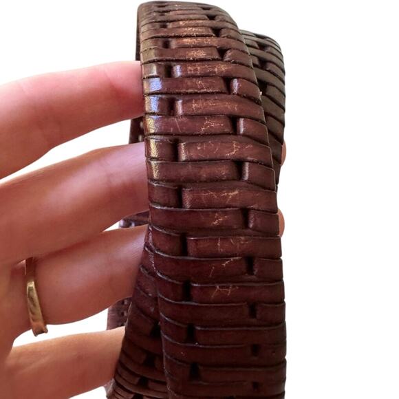 Vintage Fossil Men’s Woven Brown Leather Belt Size 38 Silver Buckle Y2K 90s - Picture 9 of 9